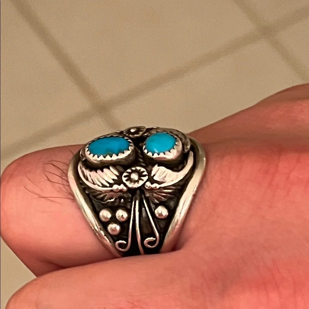 Sterling Turquoise Ring Size 13.5 Native American - Picture 7 of 11